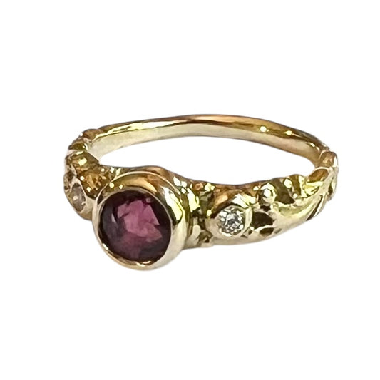 Ring - Faceted Ruby with Diamonds