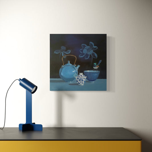 Blue Tea Pot with Wren