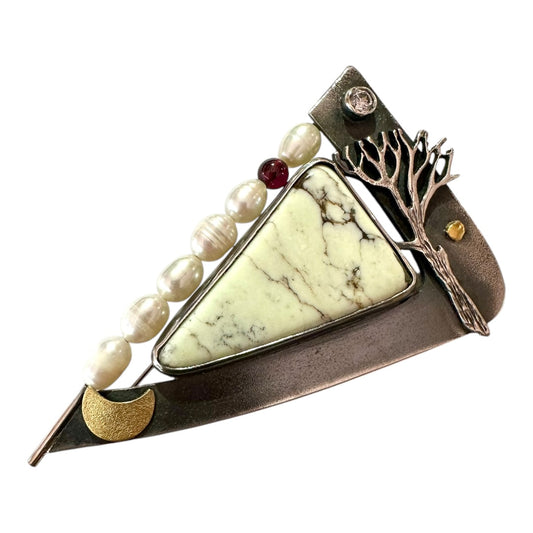 Brooch -  'Old Fellow Gum Tree' with Magnesite