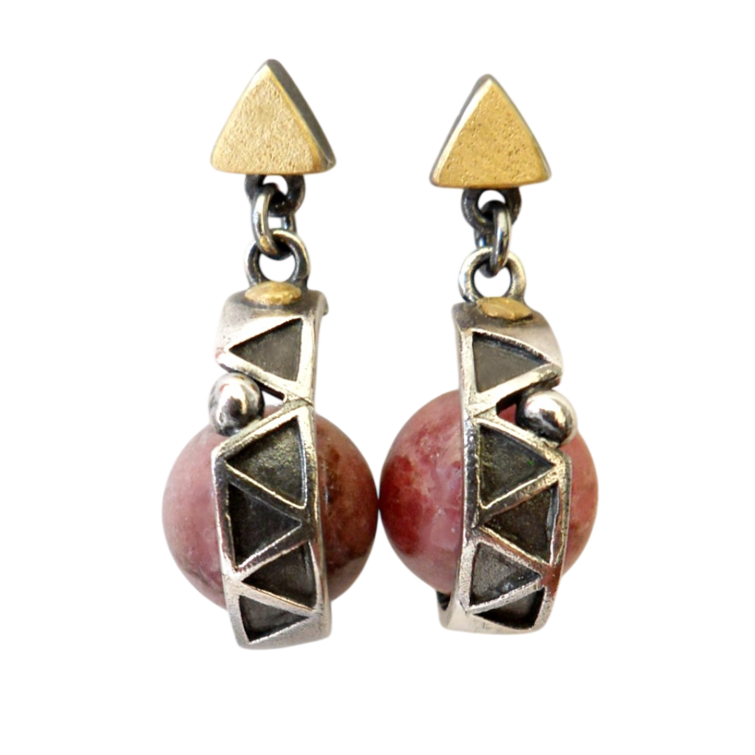 Earrings - Triangles Rhodonite
