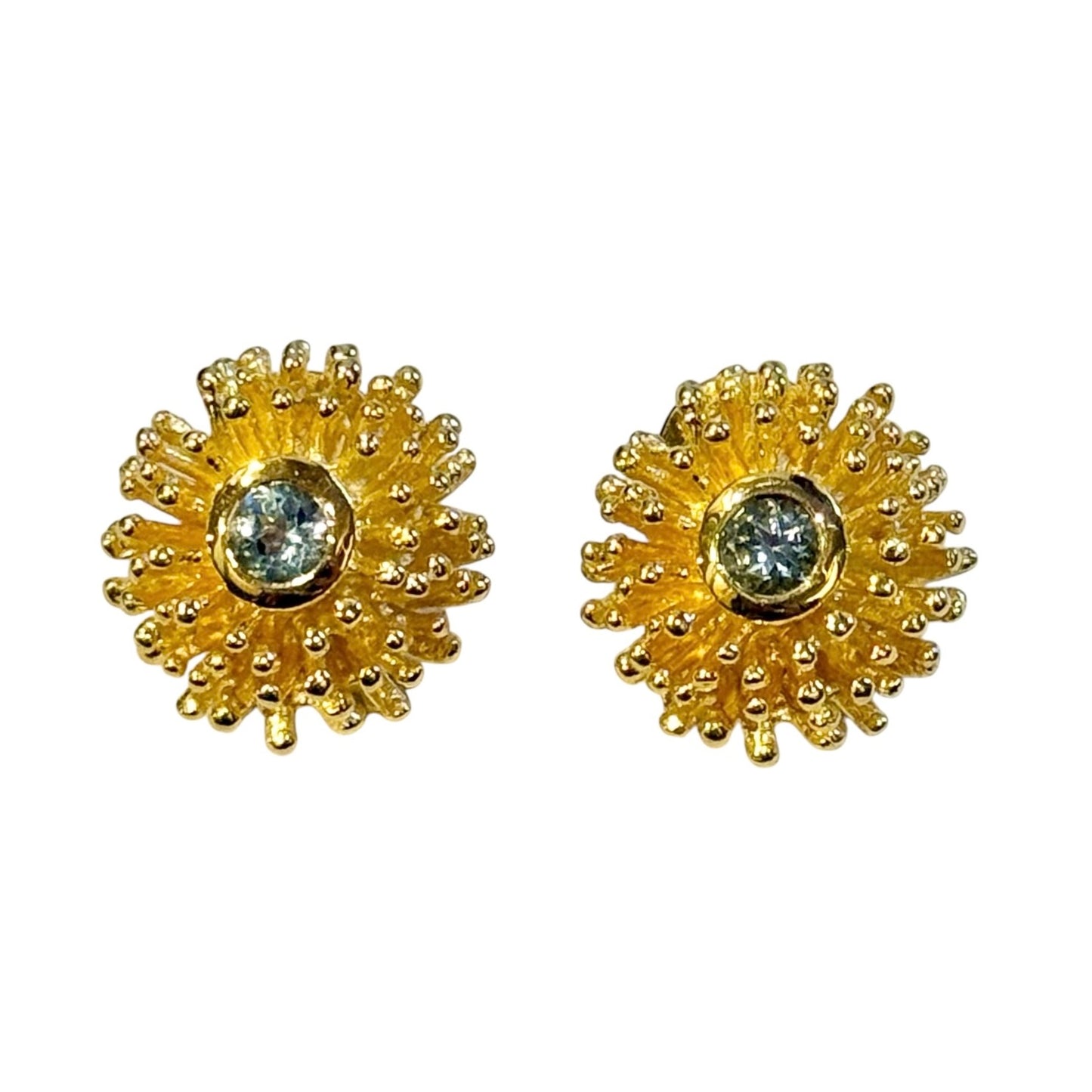 Earrings - Anemone Large Stud, Yellow Gold Finish with Blue Topaz