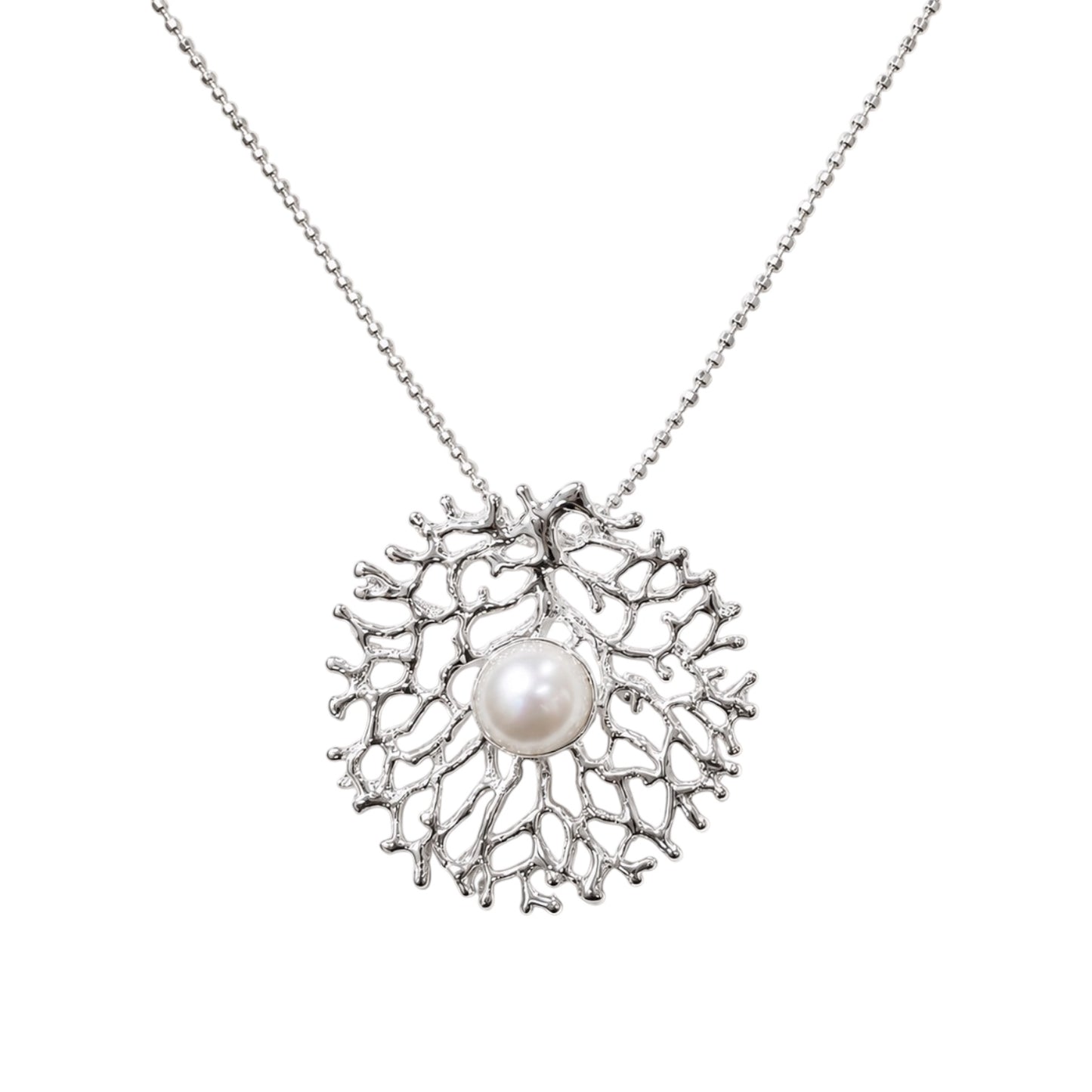 Pendant - Fan of the Sea, Medium Silver with Freshwater Pearl