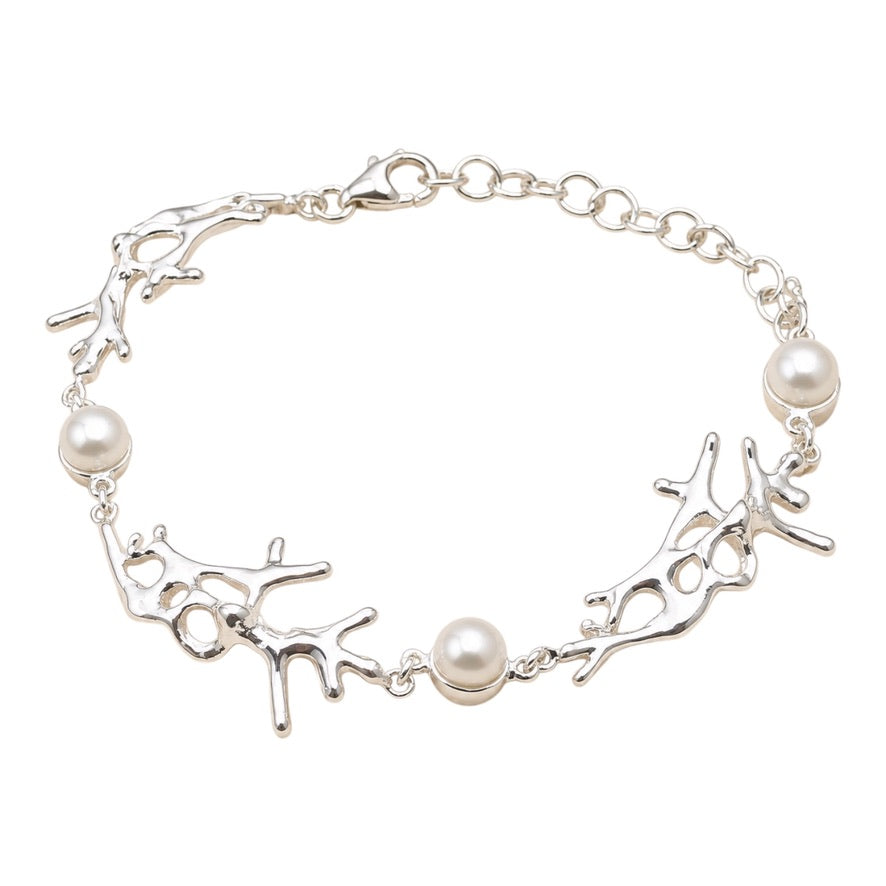 Bracelet - Coral Garden Silver with Pearls