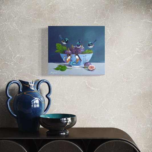 Three Wrens and Bowl of Figs