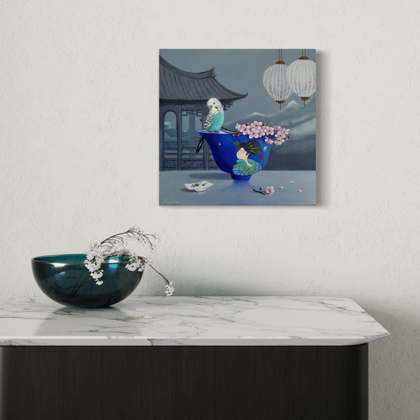 Budgie, Bowl and Blossom