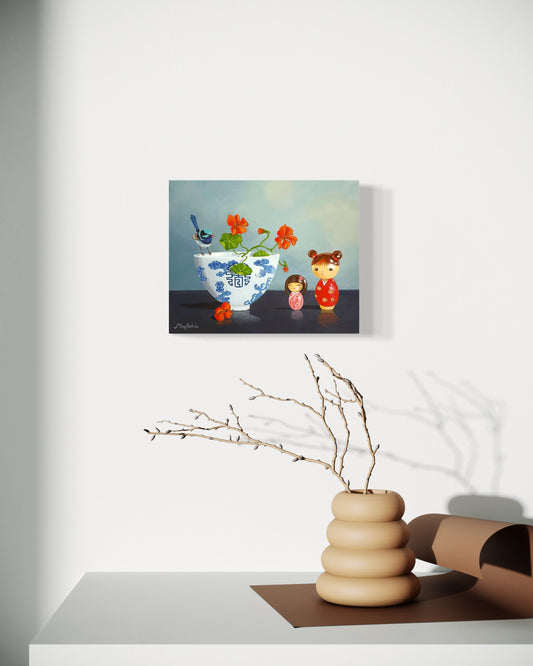 Nasturtiums, Two Dolls and Wren