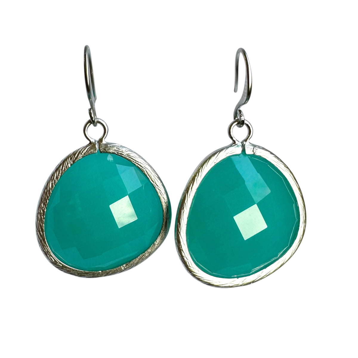 Earrings - Aquamarine Glass with Rhodium Plated Findings