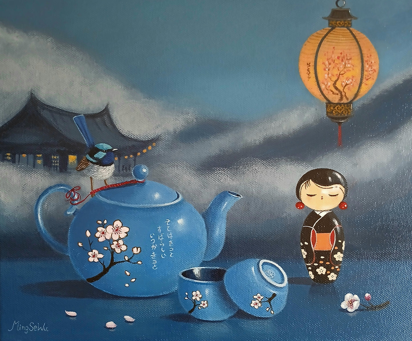 Blue Teapot and Doll