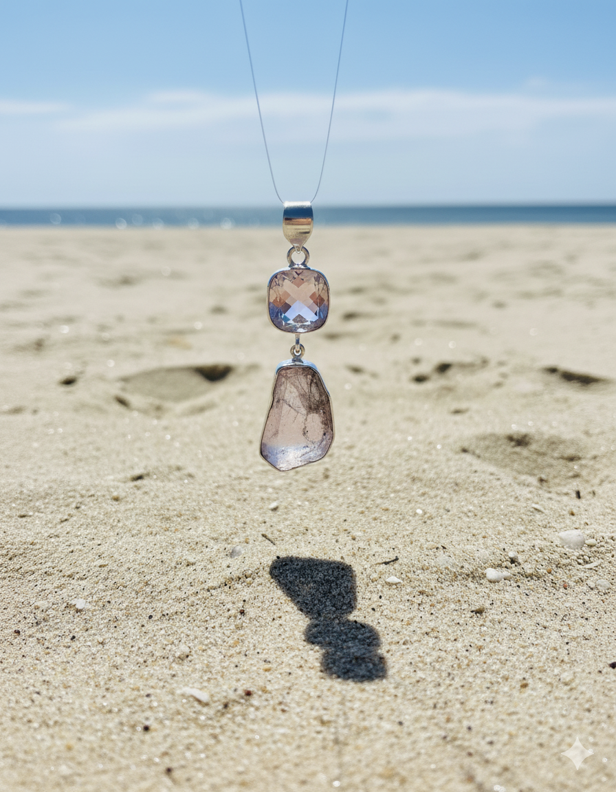 Pendant - Rose Quartz and Very Rare Pink Fluorite