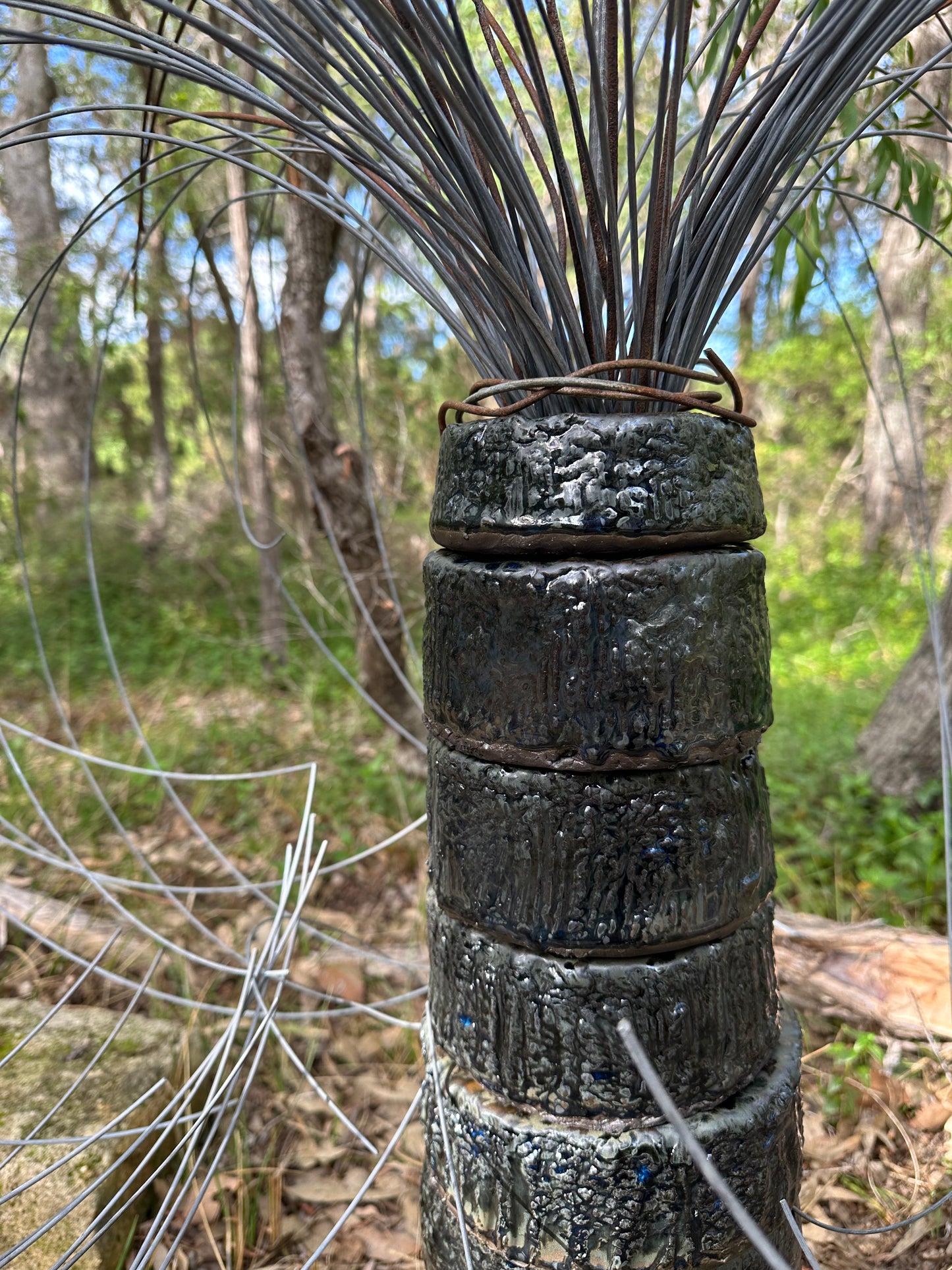 Grass Tree, Black Ceramic & Wire - extra small