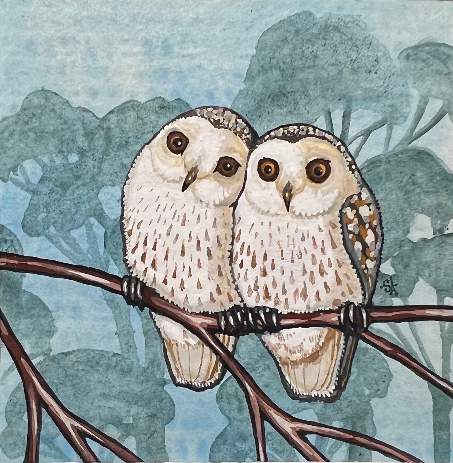 Two Barn Owls, Deep Green