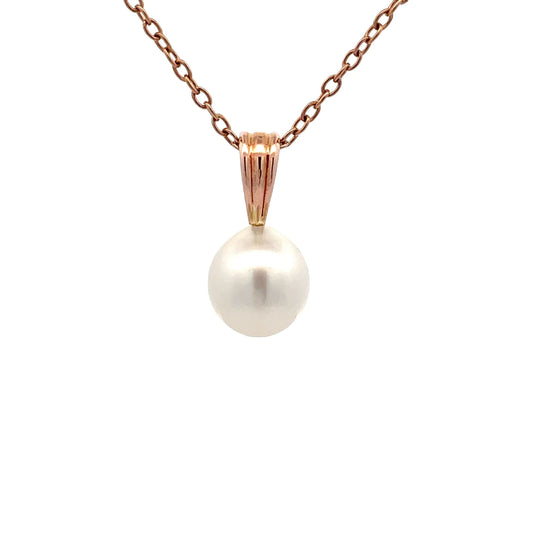 Pendant - 9kt Rose Gold, Australian South Sea cultured,  9-10mm
