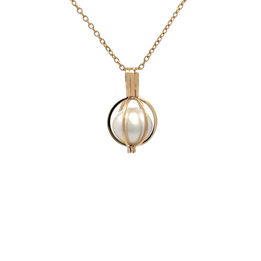 Pendant - Australian South Sea Pearls 11-12mm, 9kt Yellow Gold Curved Cage