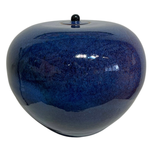 Blue and Red Lidded Vessel