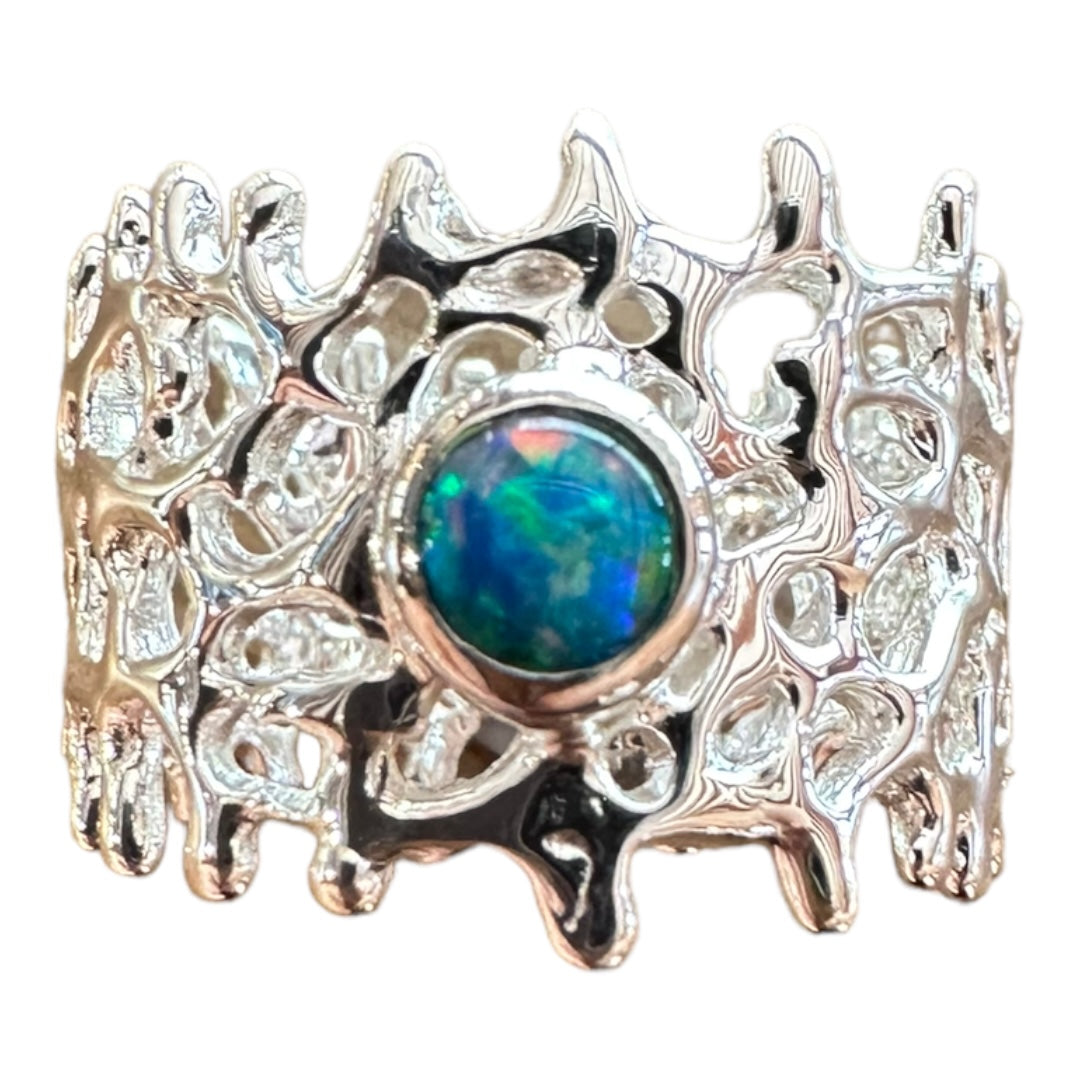 Ring, Fan of the Sea, Sterling Silver, Opal – Yallingup Galleries