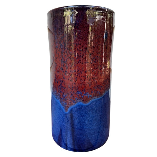 Tall Vase, Extra Large - Blue with Copper Red