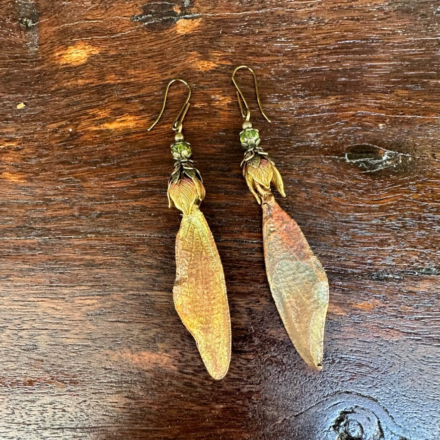 Winged Earrings with Green Bead