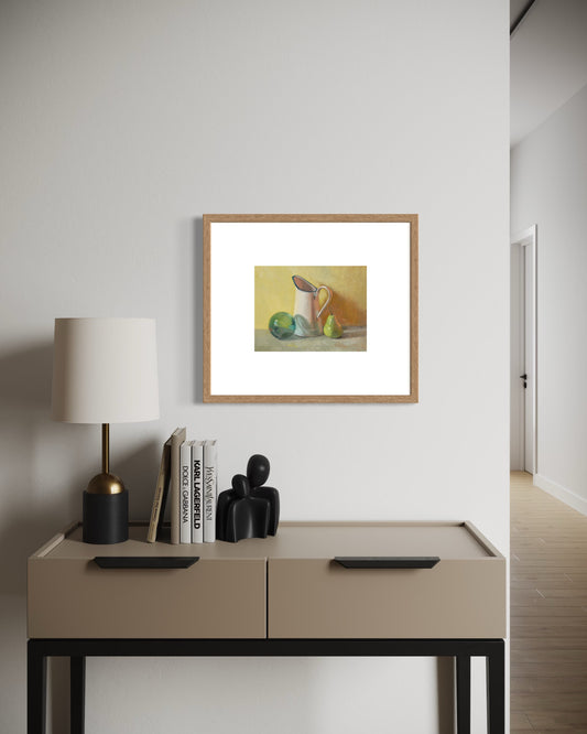 Glass Ball, Jug and Pear, Sketch