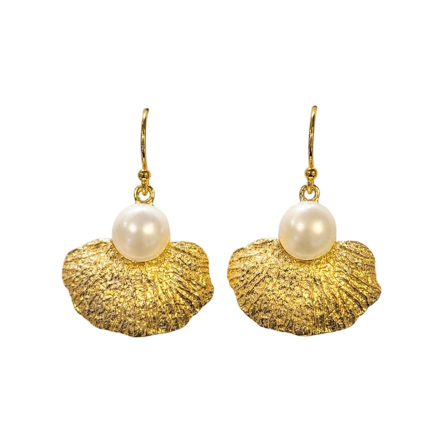 Earrings - Coral Garden, Yellow Gold Finish and Freshwater Pearls