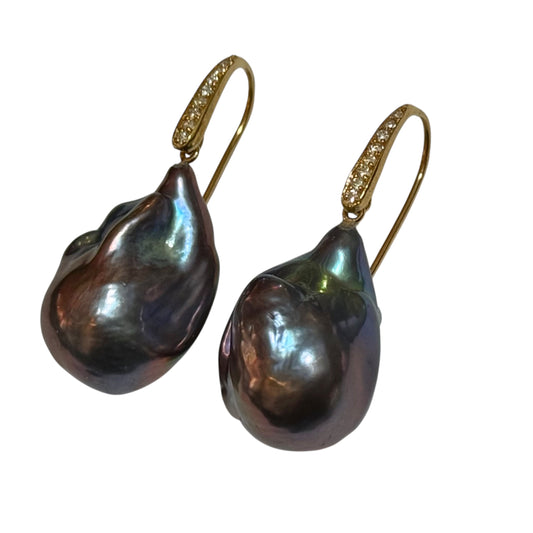 Earrings - Echoes of the Sea Baroque Pearl Drops, 16 Topaz, Yellow Finish