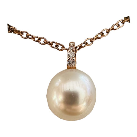 Pendant - Australian South Sea Pearls 10-11mm, 18kt Rose Gold, 4 Diamonds 0.05ct