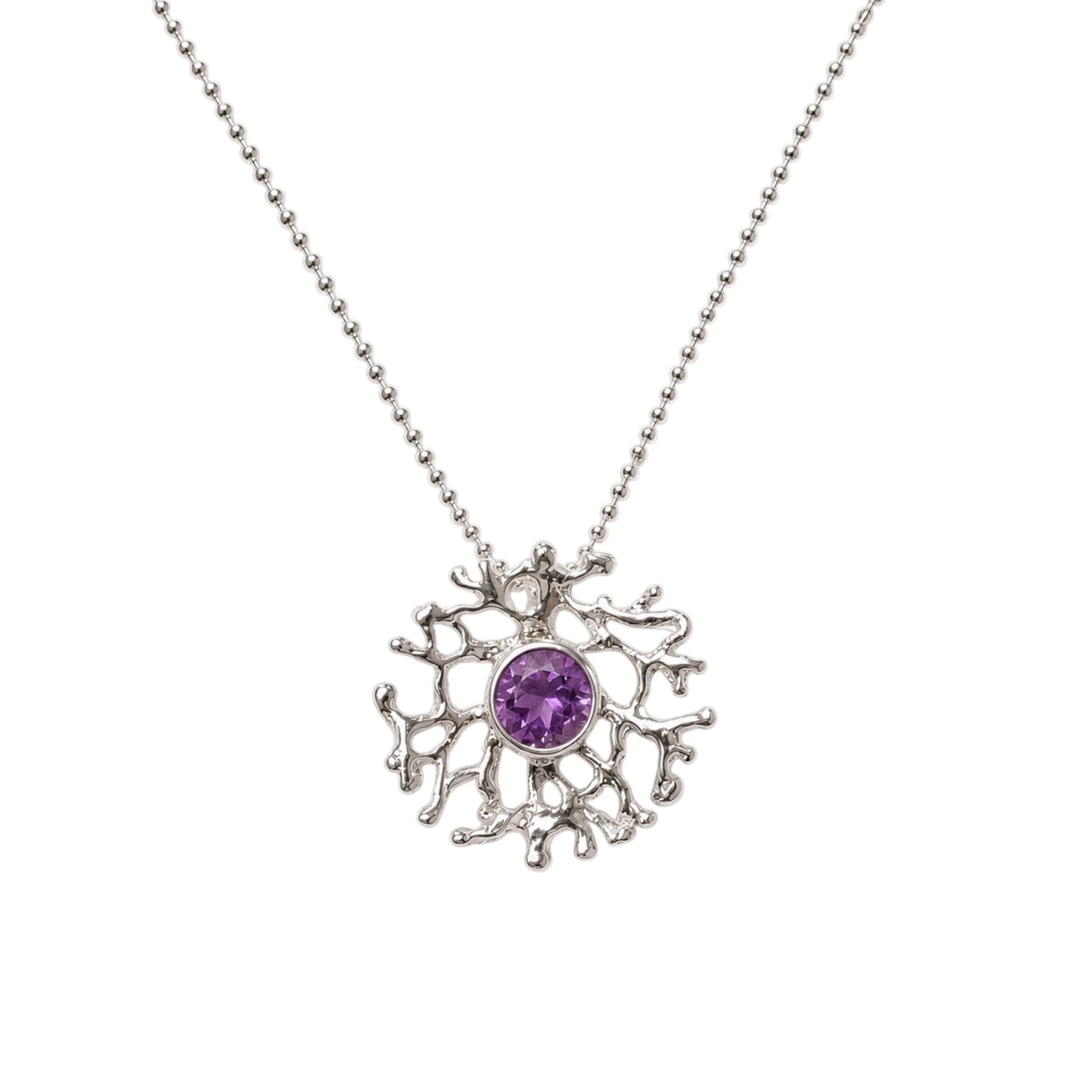 Pendant - Fan of the Sea, Small Silver with Amethyst