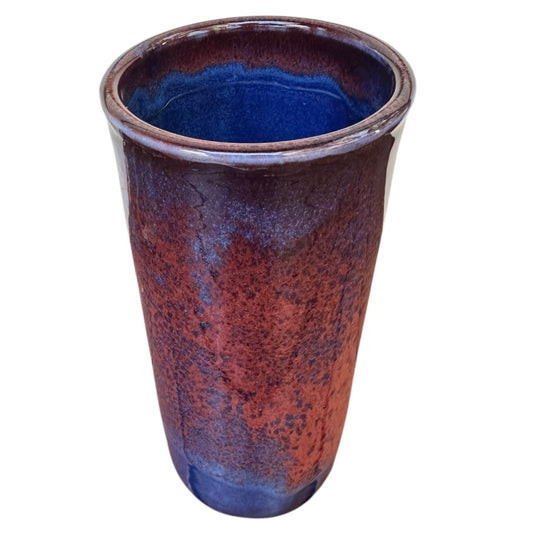 Tall Vase, Medium - Blue with Copper Red