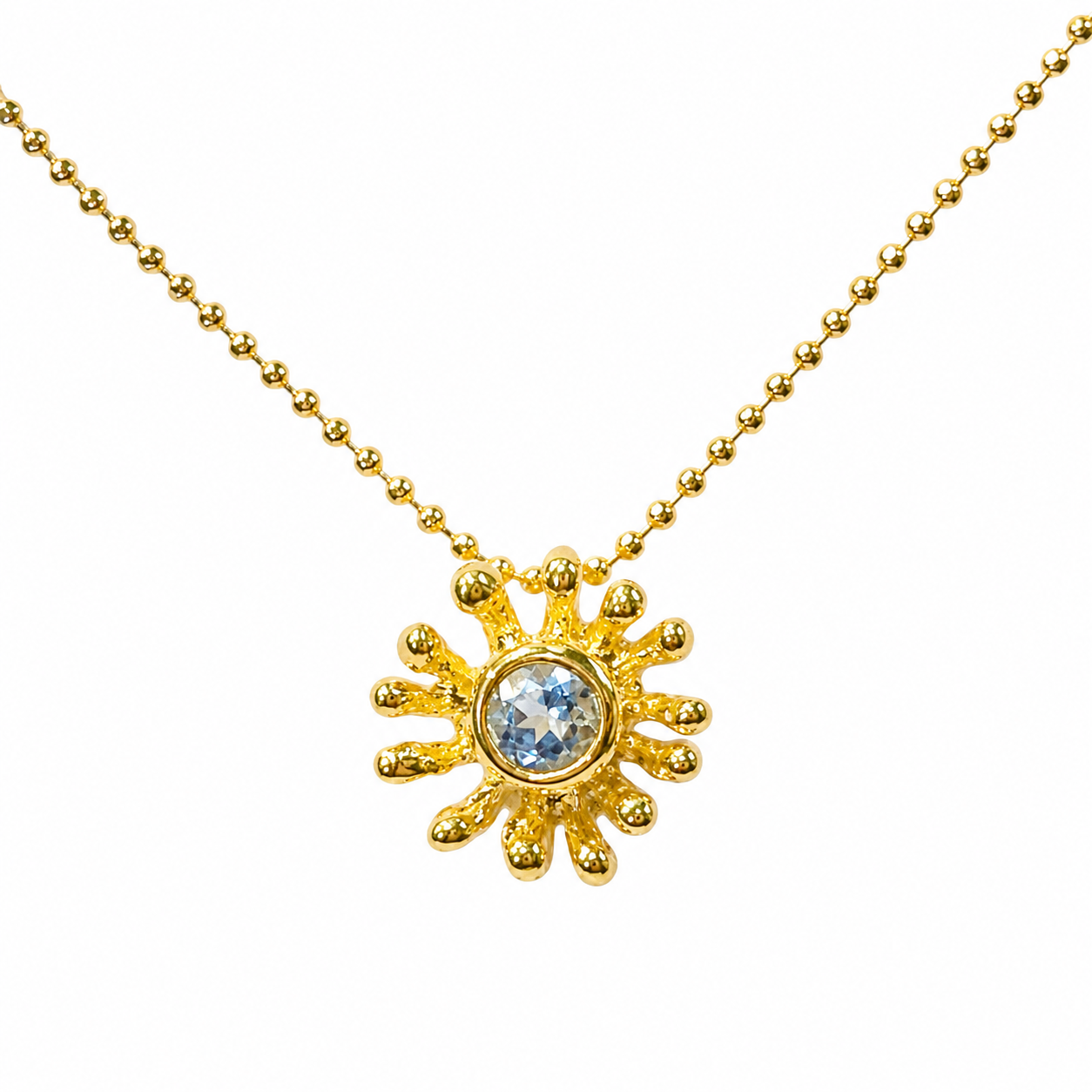 Pendant - Anemone, Blue Topaz with Yellow Gold Finish