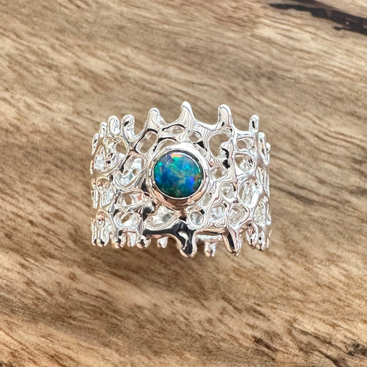 Ring, Fan of the Sea, Sterling Silver, Opal