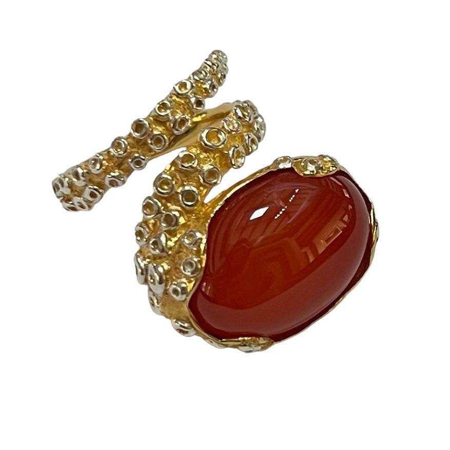 Ring - Octopus, Rhodium, Yellow Gold Accents and Carnelian