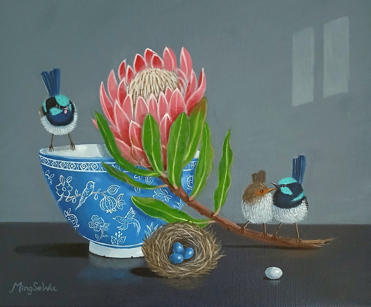 Protea and Three Wrens