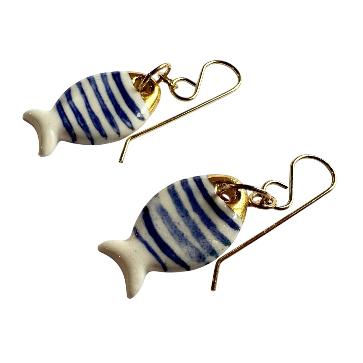 Earrings - Handmade Porcelain Stripe Fish