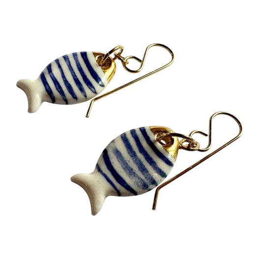 Earrings - Handmade Porcelain Stripe Fish