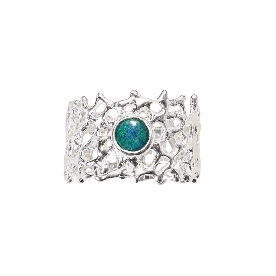 Ring - Fan of the Sea, Silver with Australian Doublet Opal