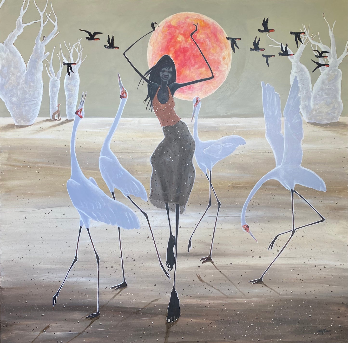 Brolga Dancer and Blood Moon