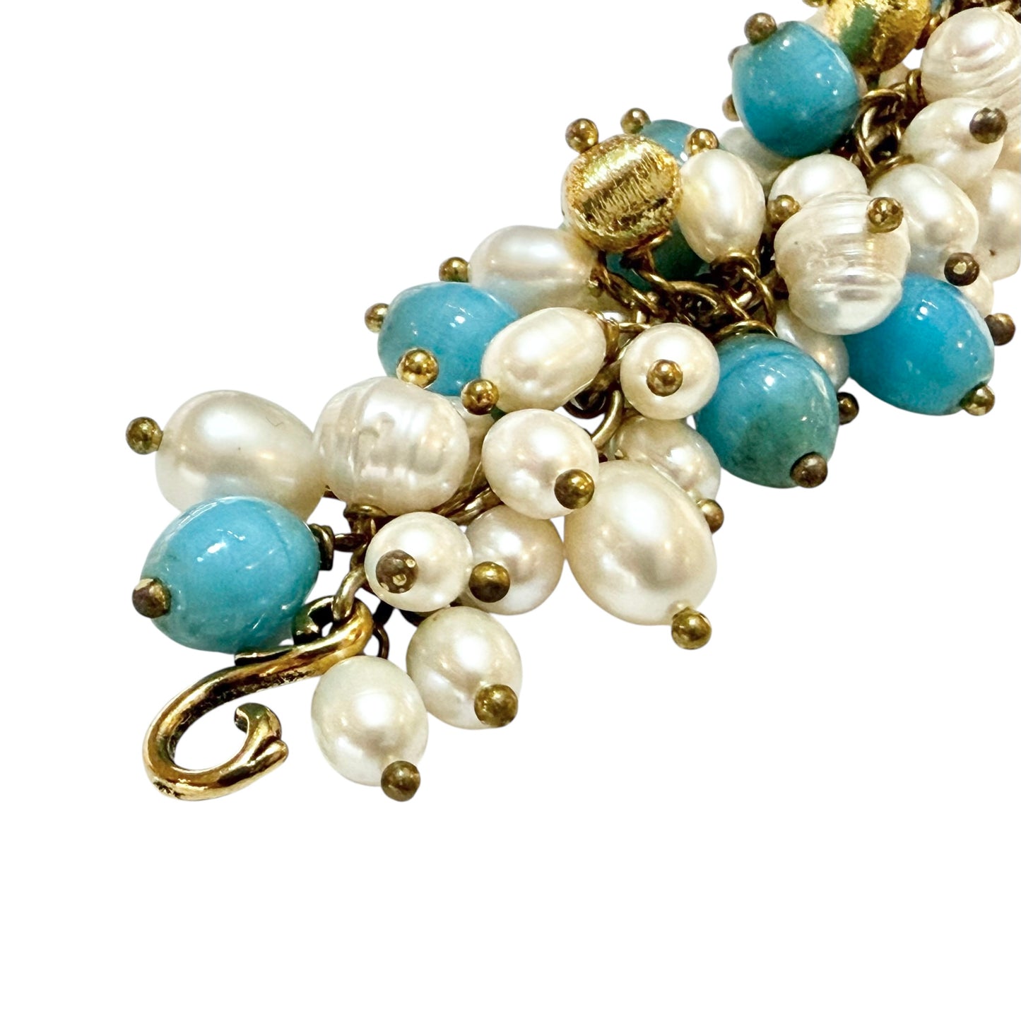 Bracelet - Freshwater Pearls and Blue Java Glass