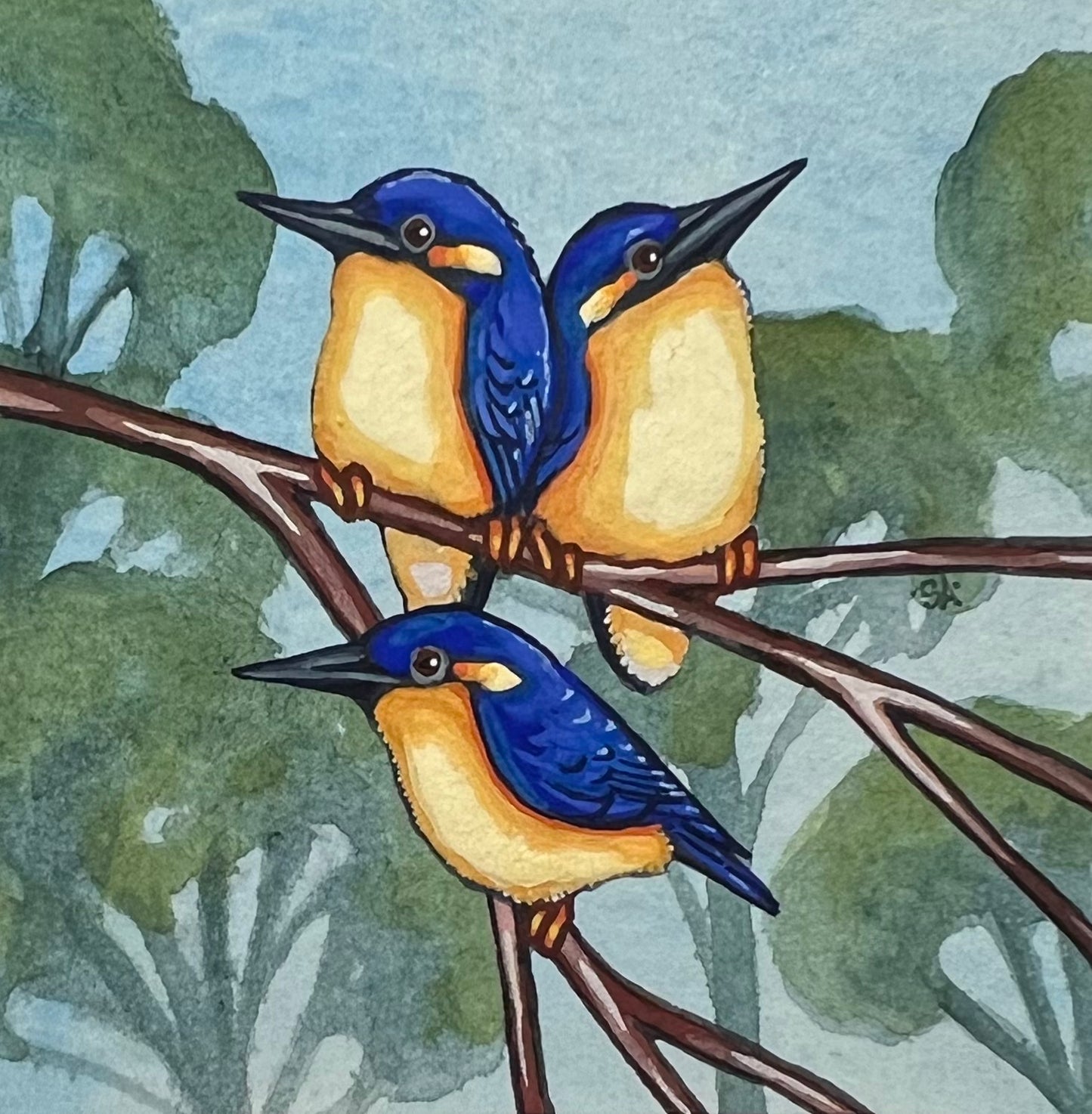Three Kingfishers, Cobalt Blue