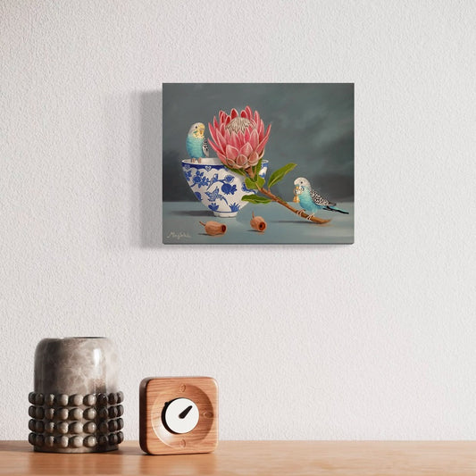 Two Budgies & Protea