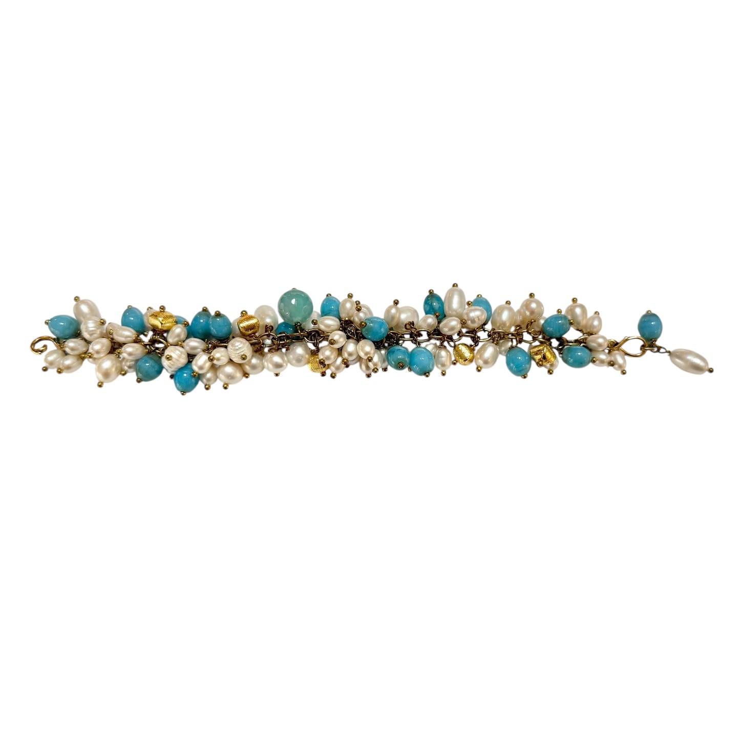 Bracelet - Freshwater Pearls and Blue Java Glass