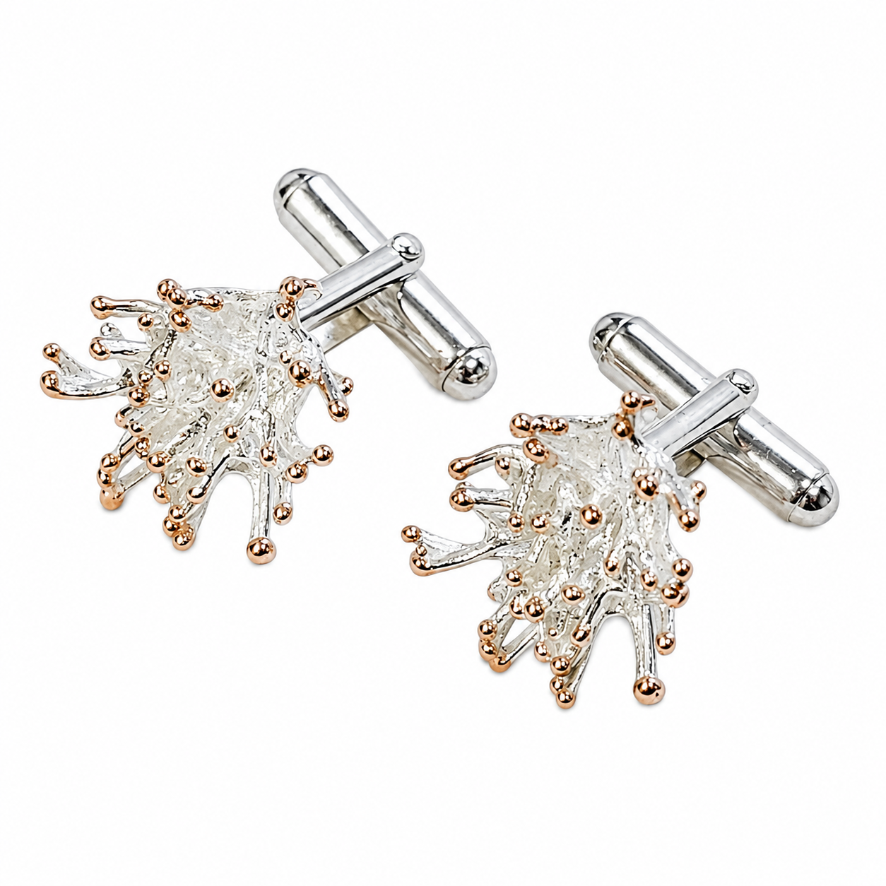 Cufflinks - Anemone Silver with Rose Gold Accents