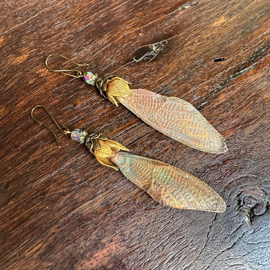 Winged Earrings with Purple Bead