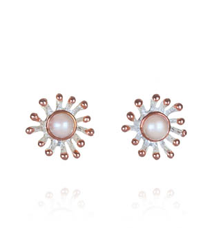 Earrings - Anemone Studs, White Pearl with Rose Gold Accents