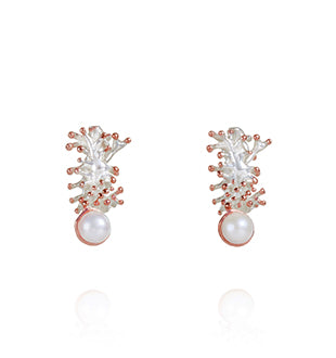 Earrings - Anemone Short Drop, White Pearl with Rose Gold Accents