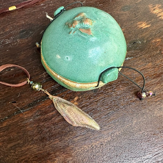 Winged Coppered Cicada on Suede Lace, with Ceramic Case