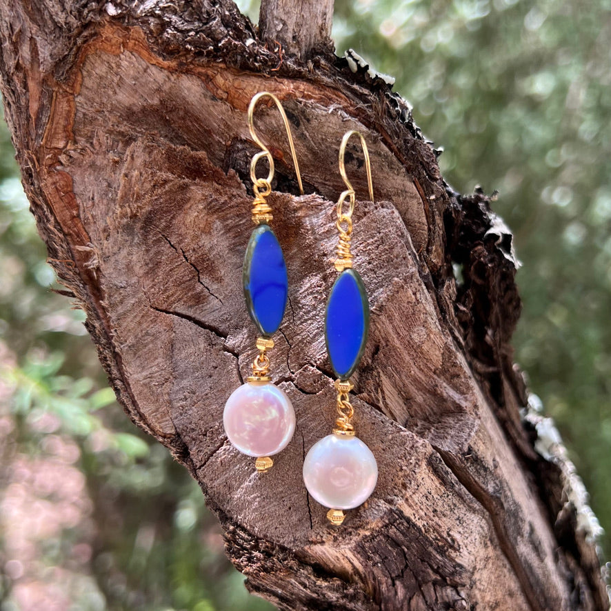 Earrings - Dark Blue Chez Glass