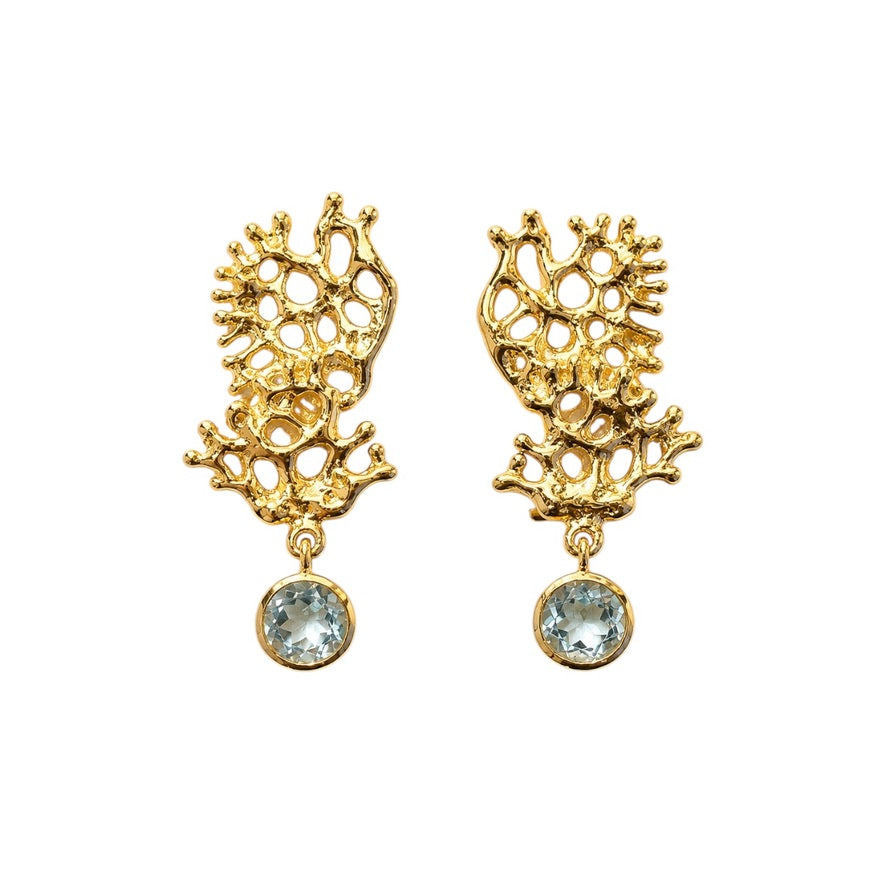 Earrings - Fragments Small, Yellow Gold Finish and Blue Topaz
