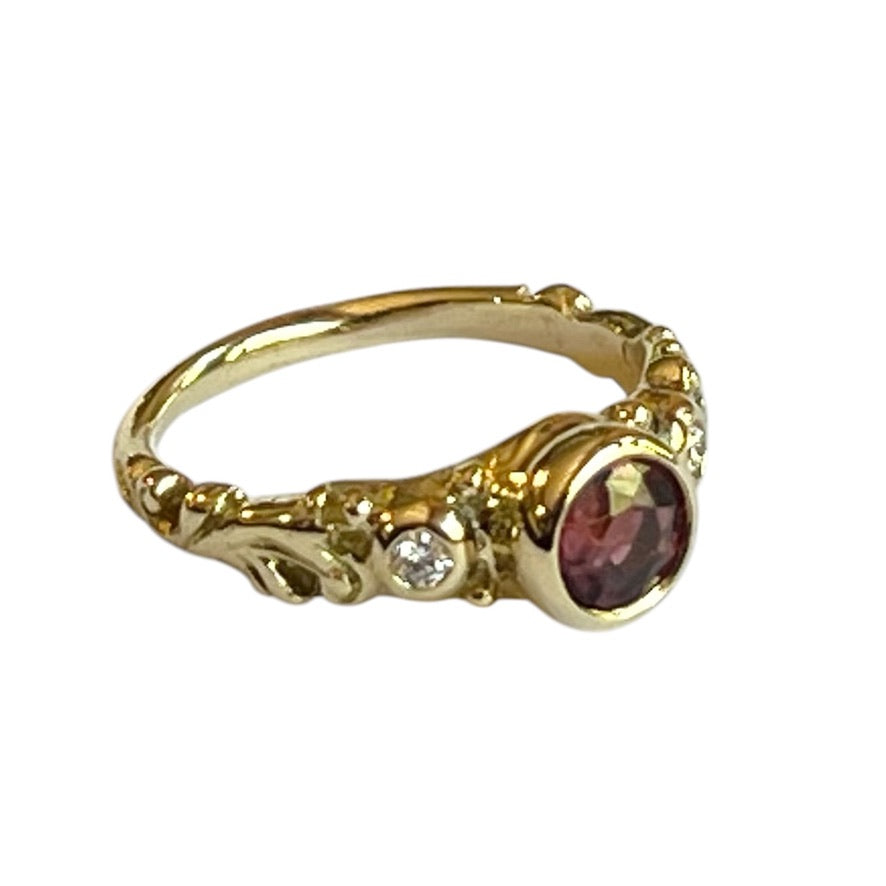 Ring - Faceted Ruby with Diamonds