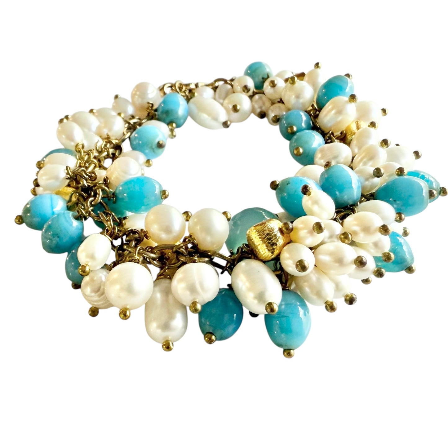 Bracelet - Freshwater Pearls and Blue Java Glass