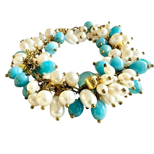 Bracelet - Freshwater Pearls and Blue Java Glass