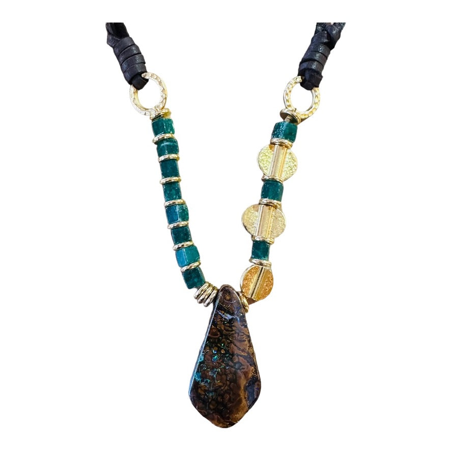 Necklace - Matrix Nut Opal from Yowah with Mica Gem